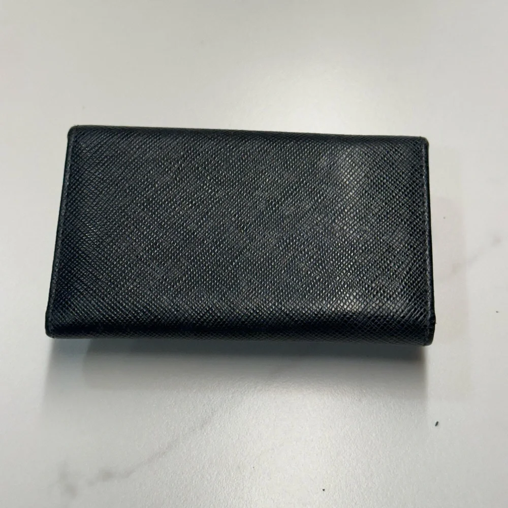 Prada Black Leather Card Wallet Key Holder